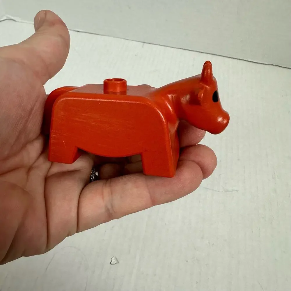 Vintage Duplo Bull Figure Farm Animal Toy Block Brown Red
